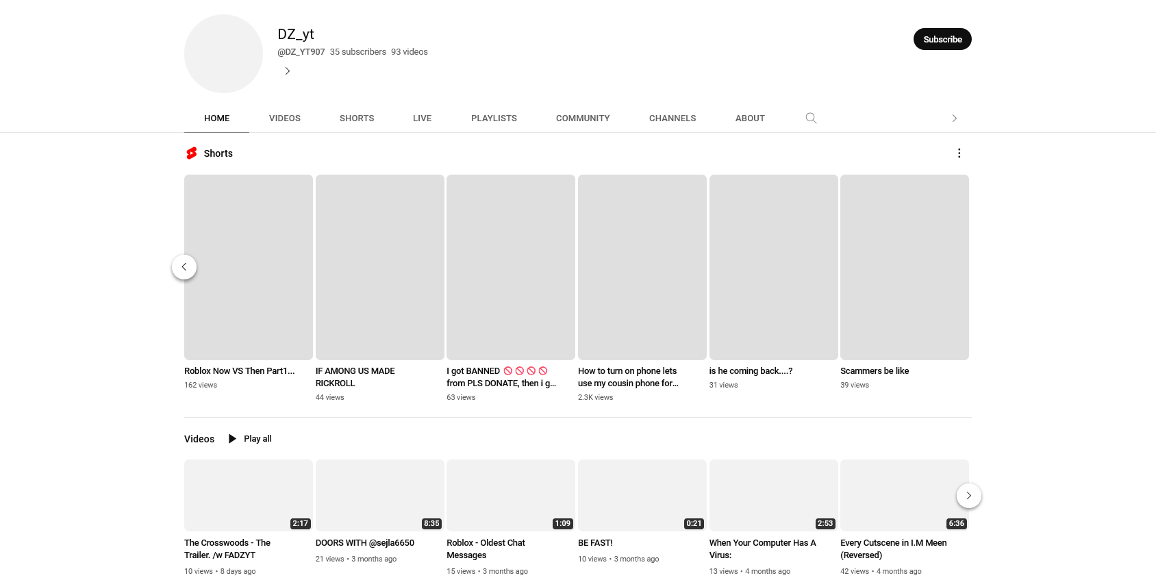 DZ_yt Channel Screenshot March 2023